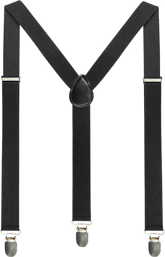 JEMYGINS Solid Color Mens Suspender with 3 Strong Clips Adjustable Braces