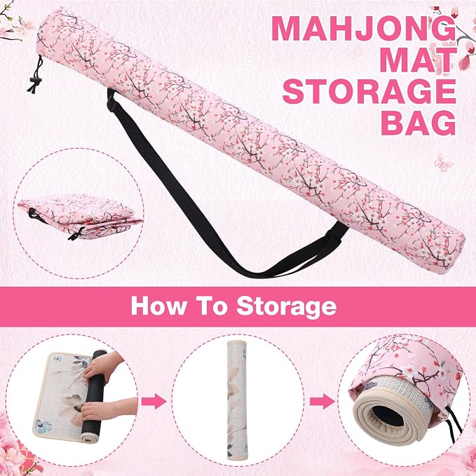 Shinylin 35 Inch Mahjong Mat Carrying Bag with Strap, Printed Drawstring Mahjong Holder Bag Outdoor Travel Canvas Storage for Board Games, Yoga Mats, Tripod