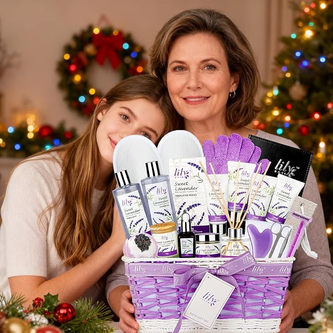 Mother's Day Gift Basket for Mom, Gifts for Women, Spa Gift Basket for Women - 22 Piece Lavender Bath and Body Skin Care Set for Women, Spa Kit | Birthday Gifts, Valentines Day Gift, Christmas Gift