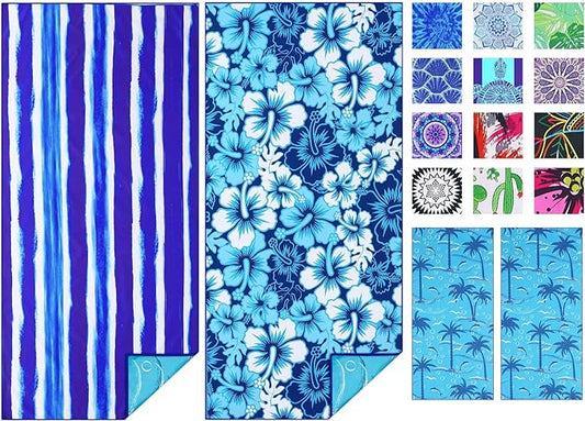 TwoYek 2 Pack Microfiber Thin Beach Towel Lightweight 71x32 Oversized Extra Large Sand Free Towels Quick Dry for Travel Pool Yoga Gym Sports Beach Accessories Vacation Essential Gift
