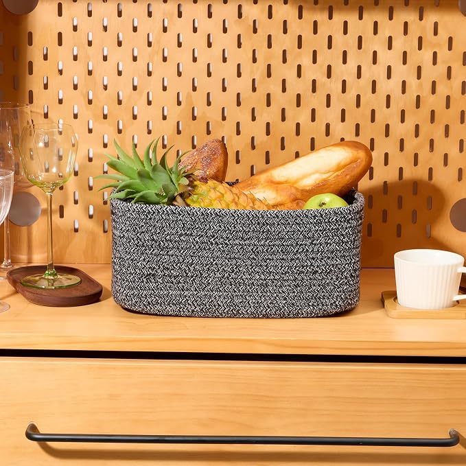 MiniArk Small Storage Baskets for Organizing | Closet Organizer Bins | Shelf Toy Basket | Woven Rope Baskets | Cube Decorative Box | Shallow Basket | 13x8.5x5.1” | 3 Packs Dark Gray