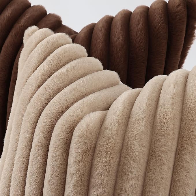 decorUhome Fall Faux Fur Throw Pillow Covers 16x16 Set of 2 Dark Brown | Decorative Soft Cozy Striped Plush Modern Farmhouse Boho Couch Pillow Cases Velvet Back for Sofa Bed Living Room Home Decor