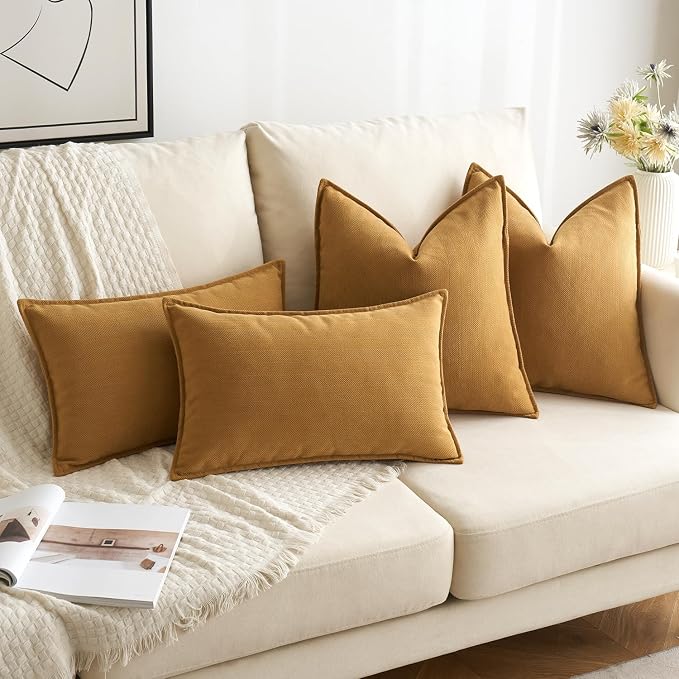 MIULEE Pack of 2 Mustard Yellow Decorative Chenille Pillow Covers 16x16 | Soft Couch Throw Pillows,Farmhouse Cushion Covers with Elegant Design for Sofa,Bedroom,Living Room,Spring Home Decor