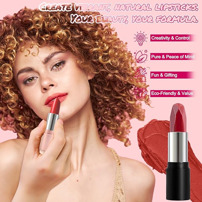 DIY Lipstick Making Kit- Natural Beeswax Based Lip Gloss & Matte Lip Gloss Making Kit, Craft Long-Lasting Matte & Velvet Lipsticks, Christmas Makeup Gift for Women, Girls & Beginners