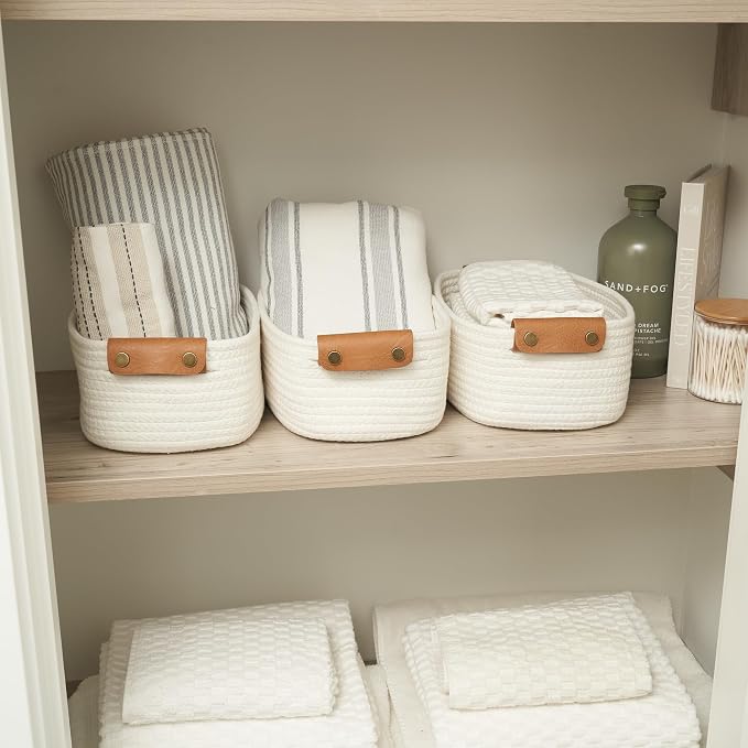 Beautiful Storage Basket Set of 3 - Sturdy Rope Baskets for Shelves | Perfect for Organizing Your Home - Quality Storage Bins Easily Fit with Any Nursery or Bedroom Decor