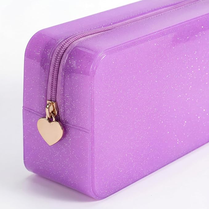 RSRSLEII Stardust Twinkle Jelly Travel Makeup & Toiletry Bag, Waterproof PVC Cosmetic Bag/Case for Women，Zipper SPF Beach Bag for Sunscreen Skincare and Daily Essentials (07Purple-Large)