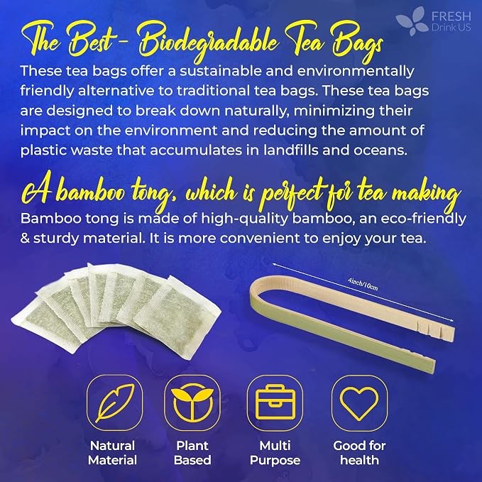 FreshDrinkUS, Premium 55 Blue Butterfly Pea Flowers Tea Bags, 100% Natural and Pure from Butterfly Pea Flowers, Made With Natural Material Tea Bag, No Sugar, No Caffeine, No Gluten, Vegan