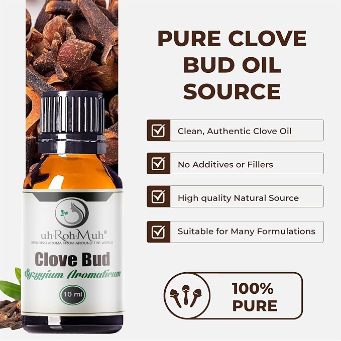 Clove Bud Essential Oil - Steam Distilled 100% Pure Eugenia Caryophyllus Clove Oil for Diffuser, Aromatherapy, Massage, DIY Skincare Hair Care, Warm Spicy Fragrance Natural - Indonesia - 10 ml