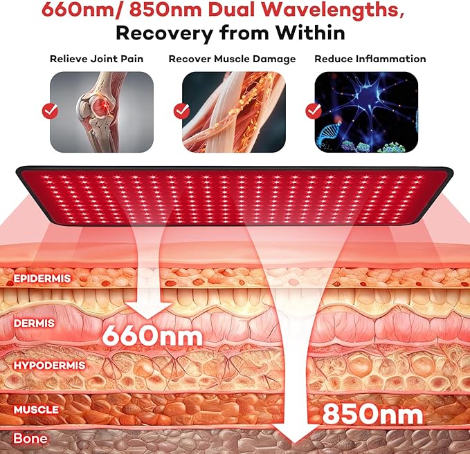 Ezona Red Light Therapy Pad for Body, 24 x 12 inch Large Infrared Light Therapy with 660/ 850nm for Back Pain Relief, High-Output 242 LEDs Light with Remote Control for Shoulder Waist Knee Muscle Pain