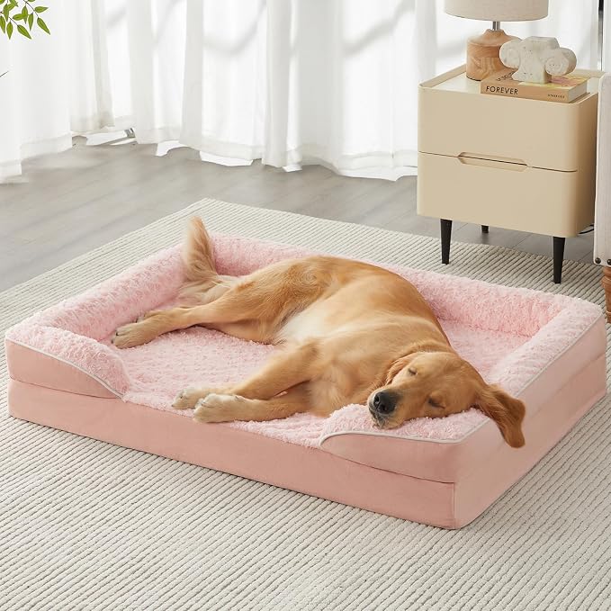 WNPETHOME Orthopedic Washable XL Dog Bed for Senior Dog Cozy Sleep | Extra Large Waterproof Big Soft Dog Couch Sofa Bed for Dogs Relax with Removable Cover Supportive Pet Bed Pink 42x30 Inch