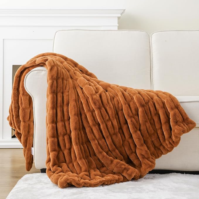 BATTILO Faux Fur Throw Blanket for Couch, Fall Decor, 60"x80", Double Side | Burnt Orange Throw Blanket, Fall Throw Blanket, Silky Cozy Soft Mink Faux Fur Blanket For Bed, Sofa, Living Room