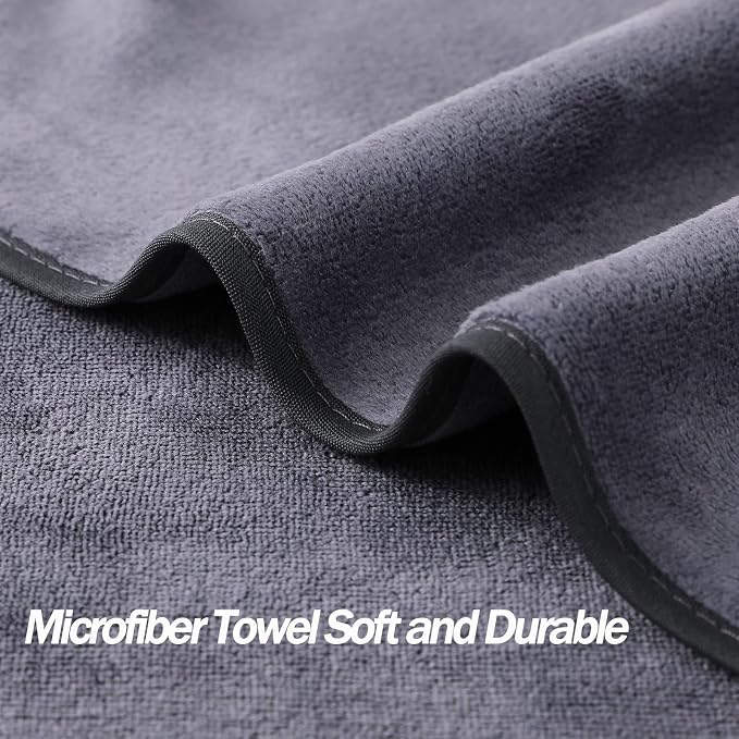 Microfiber Gym Towels Bigger Size Super Soft for Exercise Fitness, Sports, Workout, 380-GSM 15-Inch x 31-Inch Quick-Drying Towels (3 Pack, Grey+Blue+Navy Blue)