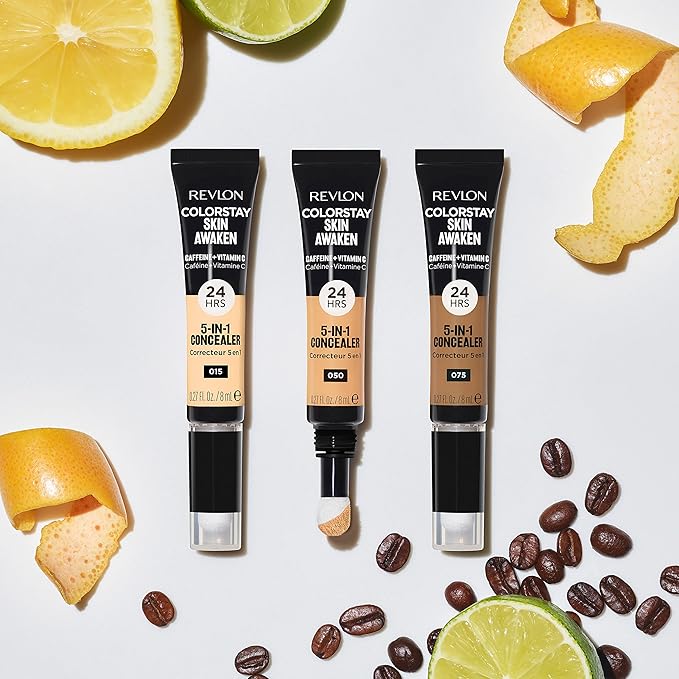 Revlon ColorStay Skin Awaken 5-in-1 Concealer, Lightweight, Creamy Longlasting Face Makeup with Caffeine & Vitamin C, For Imperfections, Dark Circles & Redness, 076 Caramel, 0.27 Fl Oz