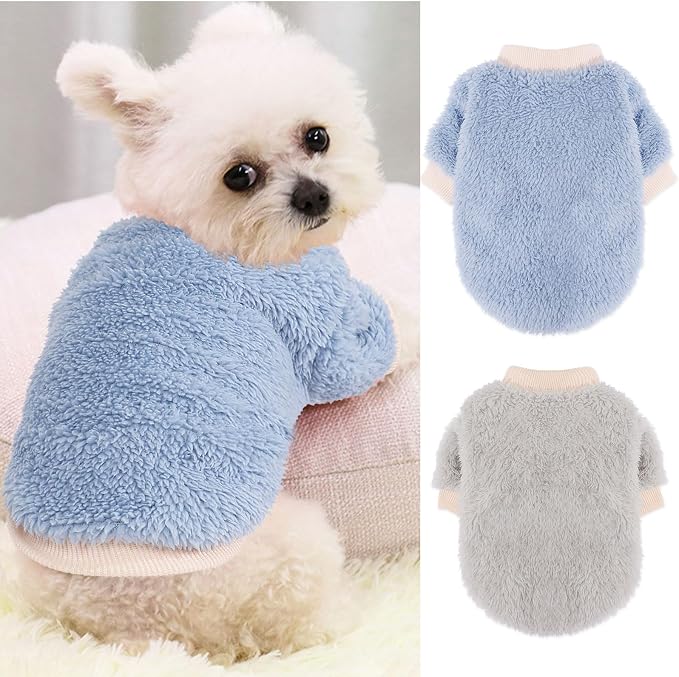2 Pieces Dog Sweater for Small Dogs Winter Warm Puppy Sweater Fleece Cute Dog Clothes for Dogs Like Chihuahua Yorkie Thick Pet Clothing (Light Grey, Blue, X-Small)