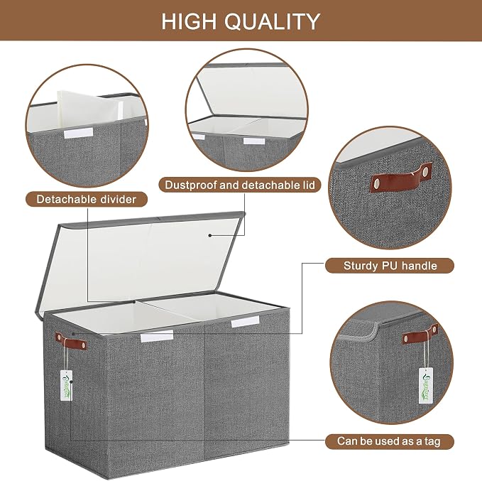 Large Toy Storage Box with Lids, Collapsible Sturdy Baby Storage Organizer Chest Bin Basket for Kids, Boys, Girls, Playroom, Nursery, Bedroom, Closet 25"x13"x16" (Gray)
