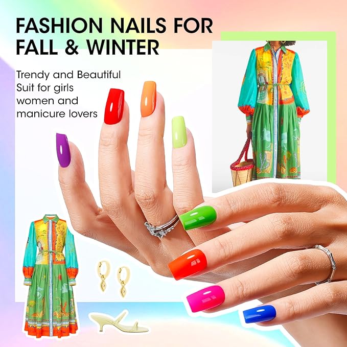 Gellen Bright Neon Nail Polish, Quick Air Dry Regular Nail Polish Vibrant Rainbow 10ml 12-Color Set for Finger Toe Nails Salon Home, TPO & HEMA Free Non-toxic, Red Pink Blue Green Purple Orange Yellow