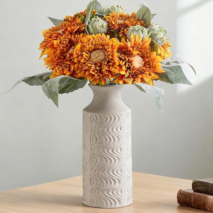 Ceramic Flower Vase, 11 Inch Tall Rustic Vase for Decor | Large White Vase Adds Vintage Charm to Centerpieces, Table, Living Room, and Home Decor, Perfect for Farmhouse Style Spaces