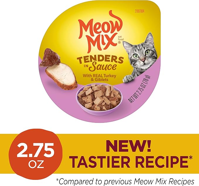 Meow Mix Tenders in Sauce, Wet Food with Real Turkey & Giblets, 12 Cups