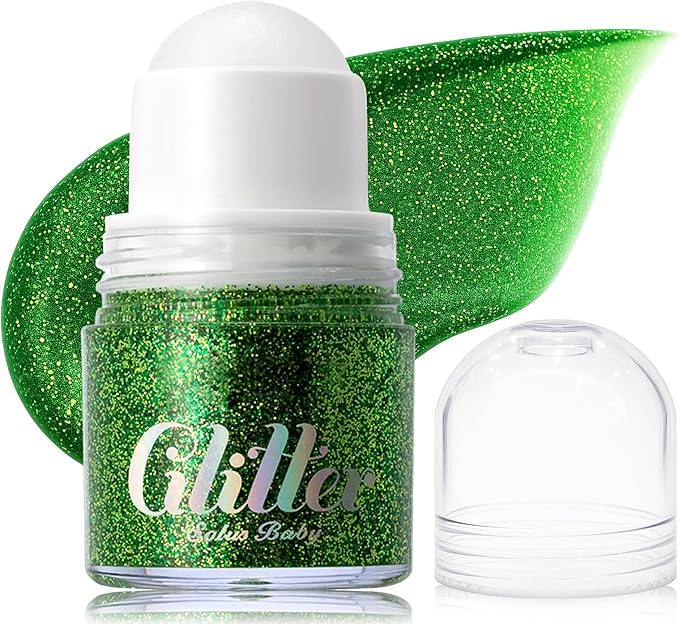 Erinde Holographic Body Glitter Gel, Roll-On Face Hair Glitter for Mermaid Makeup Festival Party Rave Accessories, Chunky Sequins Chameleon Shimmer Christmas Makeup for Women Girls, 06 Green