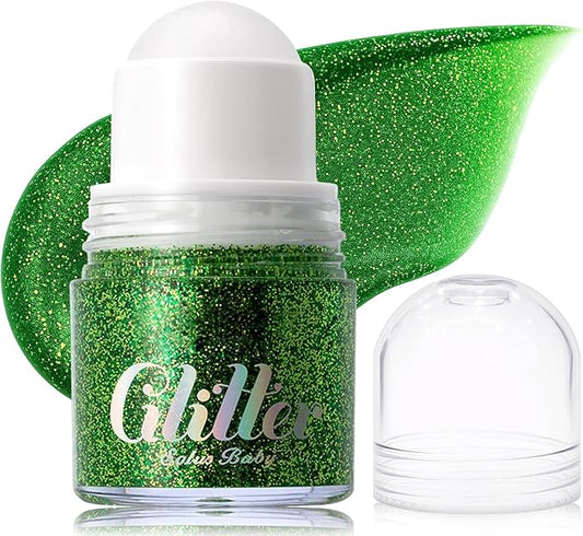 Erinde Holographic Body Glitter Gel, Roll-On Face Hair Glitter for Mermaid Makeup Festival Party Rave Accessories, Chunky Sequins Chameleon Shimmer Christmas Makeup for Women Girls, 06 Green