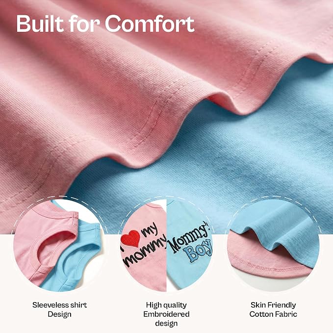 Parisian Pet 2 Pack Dog Shirts – 100% Cotton Shirts for Small Dogs Boys – Sleeveless Mommy’s Love Dog Clothes – Breathable and Lightweight Pet Apparel - Stretchy Summer T Shirts for Dogs