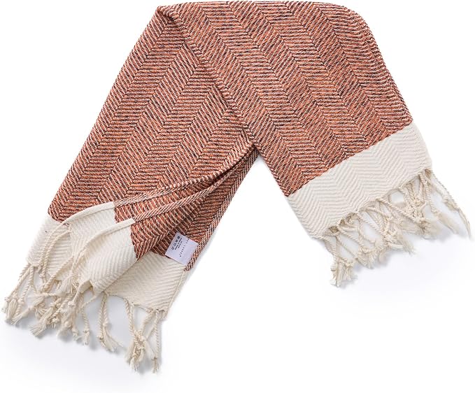 BAY LAUREL Turkish Hand Towel – Pack of 2 | Soft & Absorbent Decorative Towels for Bathroom, Hand, Face, Hair, Gym, Yoga, SPA, Kitchen & Tea | Boho Decor (Orange, Herringbone 15x26 Inches (Set of 2)