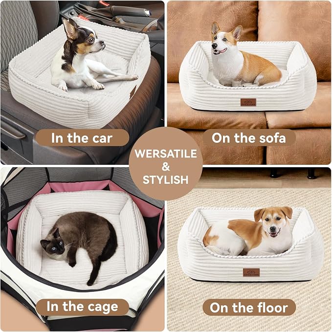 Zerbuger 25in Cream Rectangle Cat Dog Bed Machine Washable Sleeping Sofa | for Large Medium Small Pets Indoor Outdoor, Non-Slip Bottom Soft Puppy Bed Durable Orthopedic Calming Pet Cuddler