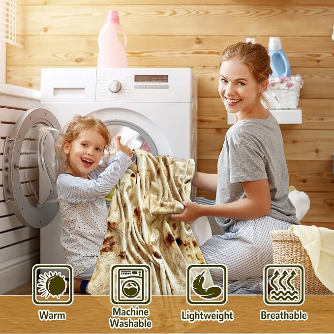 Bcareself Tortilla Blanket Adult Size Giant Double Sided for Kids Funny Realistic Food Personalized Throw Blanket Novelty Gift for Everyone 300 GSM Soft Flannel 60 inches Yellow