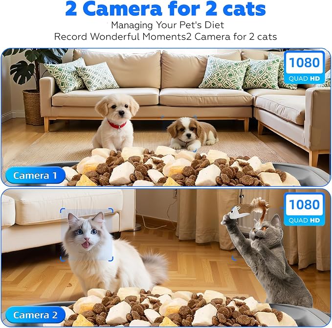 TYM Automatic Cat Feeder with 2 Camera for 2 Cats, 7L Large Food Dispenser | Multiple Cats Household | Timed Cat Feeder | Two-way Voice | Separation Anxiety | Weight / Diet Control | 5G WiFi APP Control