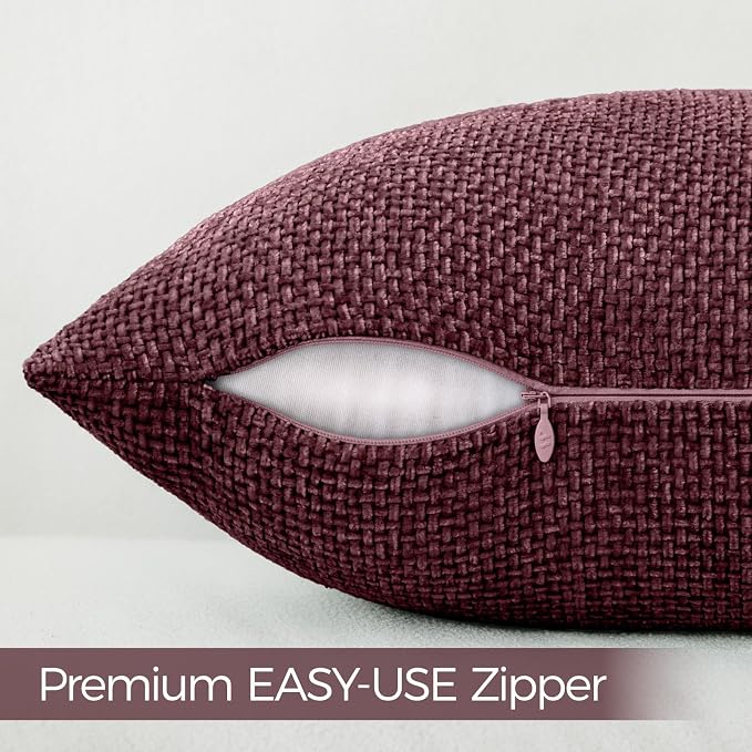 a moment Christmas Wine Red Chenille Throw Pillow Covers 18x18 Inch Pack of 2 Modern Decorative Throw Pillow Covers Farmhouse Cross Covers Home Decor for Sofa Bedroom Living Room