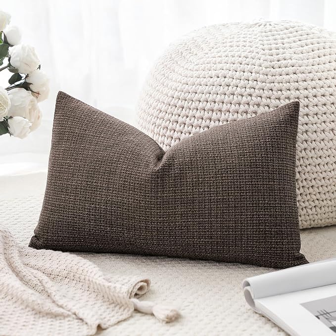 OTOSTAR Linen Throw Pillow Cover Set of 1 Decorative Lumbar Pillowcases Cushion Covers 16x24 Inch for Home Decor Sofa Bedroom Car 40 x 60CM Dark Brown