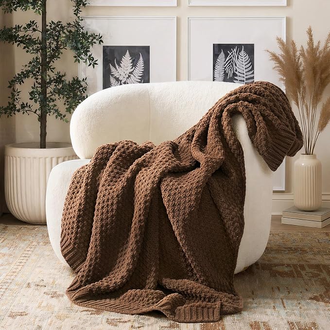 EVERGRACEHOME Chunky Chenille Knit Throw Blanket, 50 x 60, Burnt Orange | Sculpted Moss Stitch, Chic Modern Farmhouse, All-Season Warmth, OEKO-TEX® Certified, Elegant Blanket for Couch, Bed, Sofa