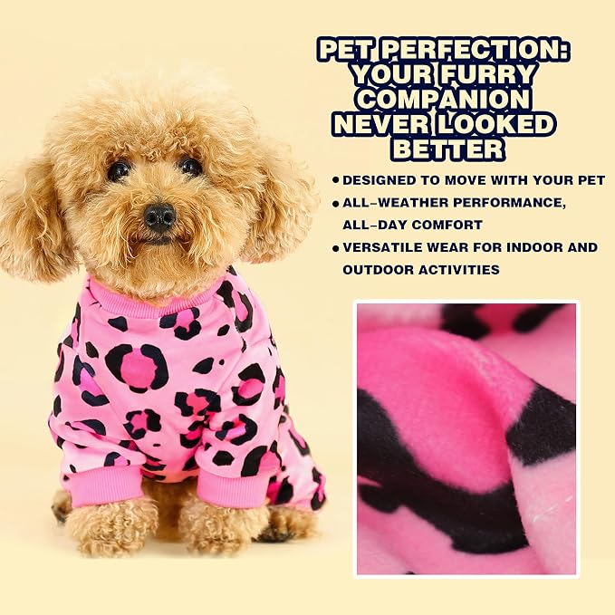 Dog Pajamas Onesie: Comfortable Four-Legged Apparel for Small, Medium, & Large Dogs, Polyester Material for Comfort, Wrinkle Resistance, Moisture Wicking, and Stretchiness Pink Leopard XXL