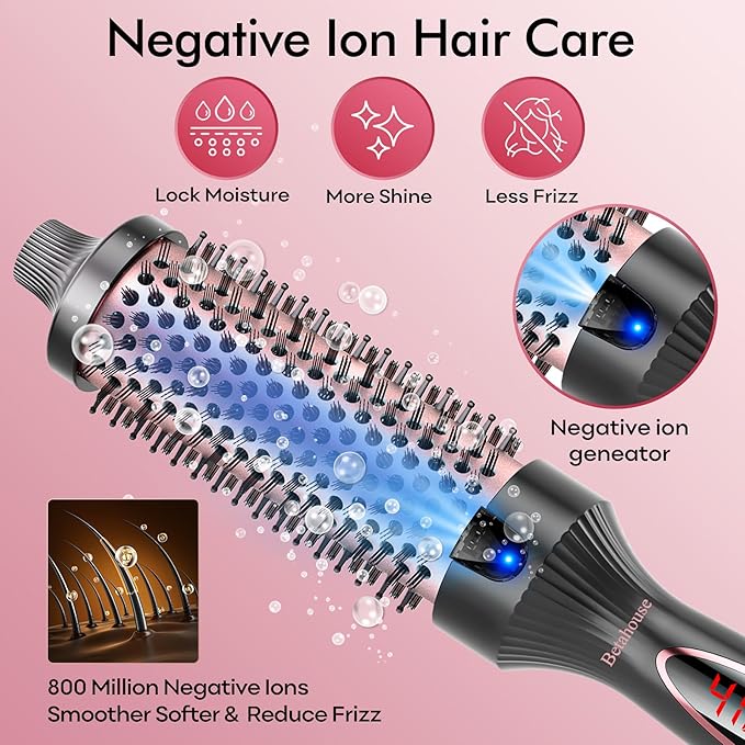 Betahouse Thermal Brush Curling Iron Brushes, 1.5 Inch Heated Round Styling for Blowout, Fast Heating Negative Ion Curling Brushes with 5 Temp Settings, Dual Voltage Hair Styling Tool