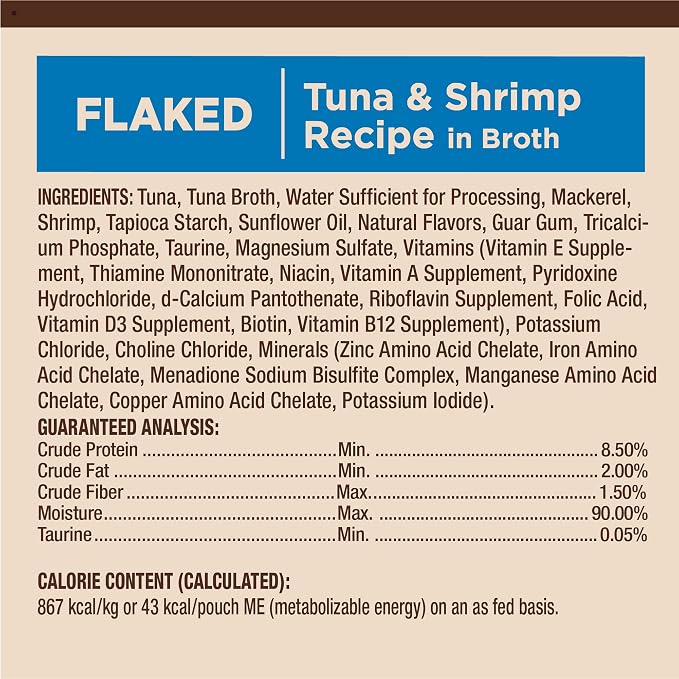 Wellness CORE Tiny Tasters Flaked Adult Wet Cat Food, Natural, Protein Rich, Grain Free, Tuna and Shrimp Recipe, 1.75 oz, Pack of 12 Pouches