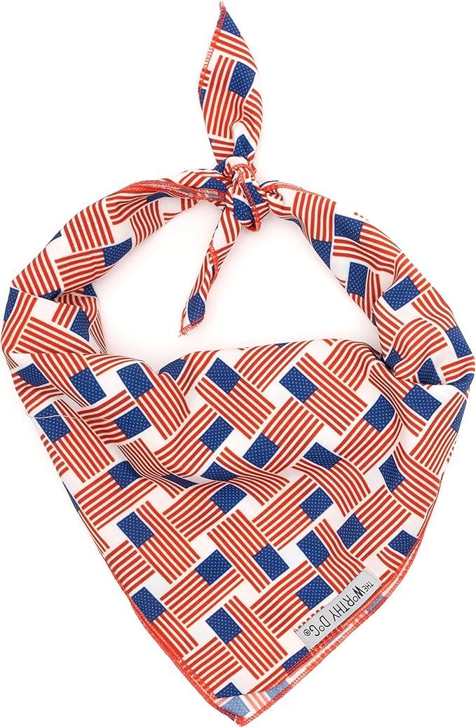 THE WORTHY DOG Icons Classic Tie-On Bandana for Dogs & Cats, Patchwork Flag