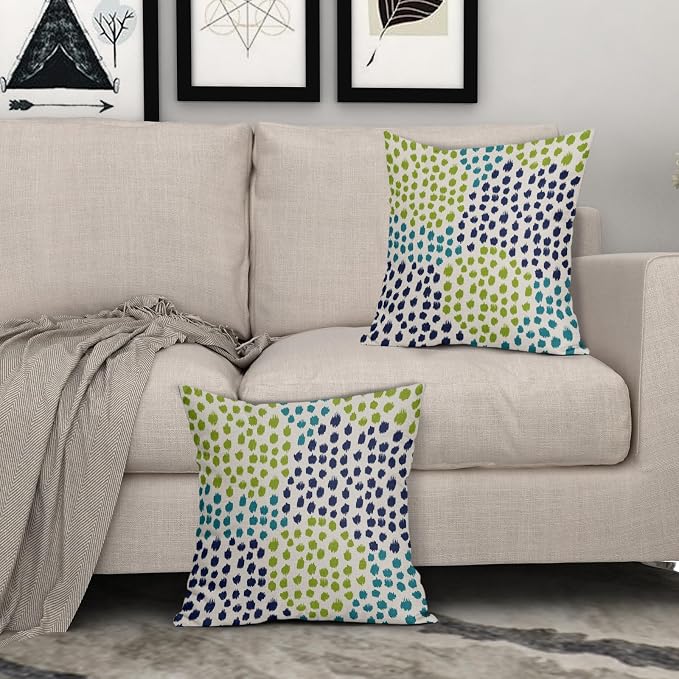 Blue Green Teal Pillow Covers 20x20 Set of 2 Boho Dot Print Summer Decorative Throw Pillows Outdoor Modern Art Trendy Pillowcase Holiday Cushion Cover Linen Pillow Case Decor for Home Sofa Couch Bed