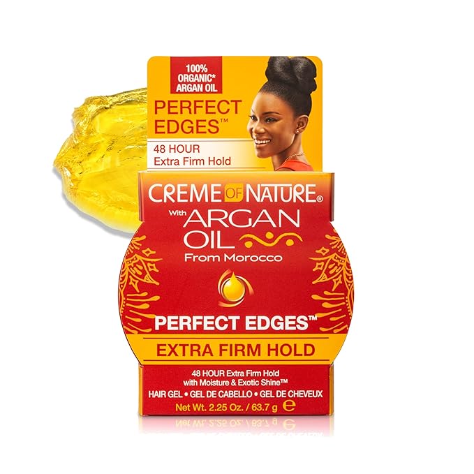 Creme of Nature Perfect Edges™ Extra Firm Hold Gel, 48-Hour Sleek Style Edge Control, Infused with 100% Moroccan Argan Oil, Non-Flaking, 2.25 oz