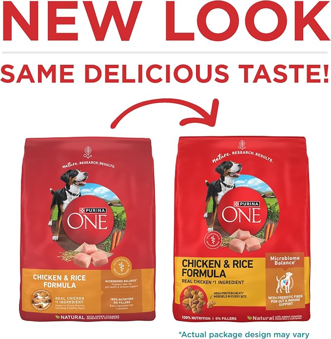 Purina ONE Chicken & Rice Formula Dry Dog Food, 40 lb Bag | High protein dog food with a microbiome balance and SmartBlend of ingredients like prebiotic fiber for gut and immune support