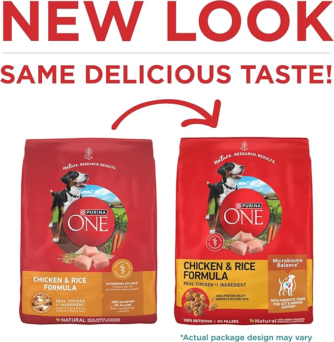 Purina ONE Chicken & Rice Formula Dry Dog Food, 16.5 lb Bag | High protein dog food with a microbiome balance and SmartBlend of ingredients like prebiotic fiber for gut and immune support