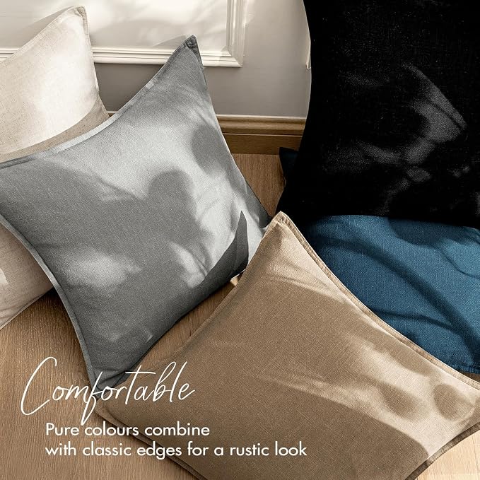 EMEMA Decorative Linen Throw Pillow Covers 20x20 Inch Cream | Boho Farmhouse Neutral Couch Throw Pillows for Bed Pack of 2 Accent Pillowcase Modern Sofa Cushion Livingroom Home Decor