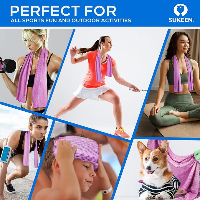 Sukeen 4 Pack Cooling Towels for Hot Weather 40"x12", Gym Towels for Men and Women, Soft Breathable Workout Towels for Yoga, Running, Sport, & More