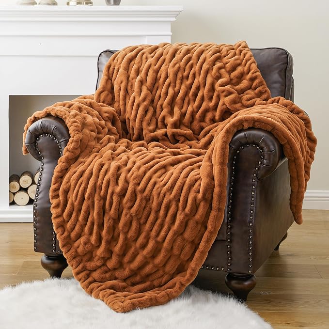 BATTILO Faux Fur Throw Blanket for Couch, Fall Decor, 60"x80", Double Side | Burnt Orange Throw Blanket, Fall Throw Blanket, Silky Cozy Soft Mink Faux Fur Blanket For Bed, Sofa, Living Room