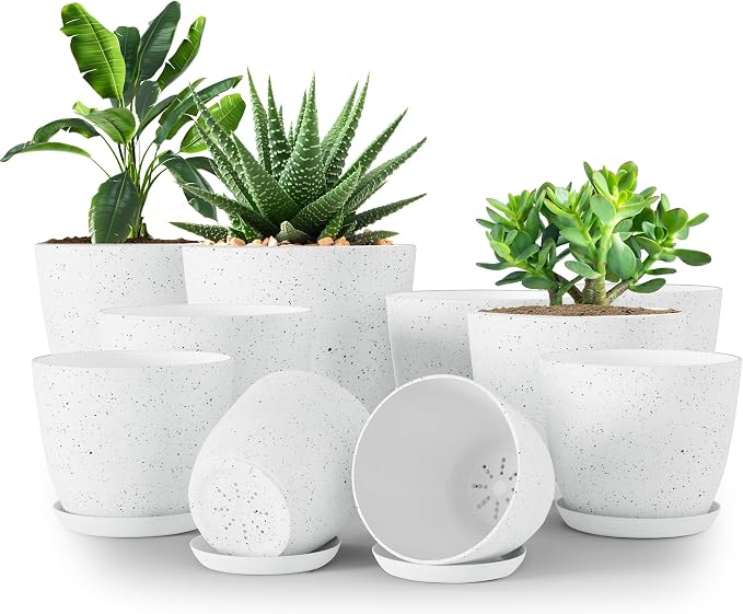 Plant Pots Indoor with Drainage 10 Pack Multi-Size Planters Set Spotty Grey | Drainage holes included Multiple sizes 7/6.6/6/5.3/4.8 In Indoor plants and flowers Durable plastic construction