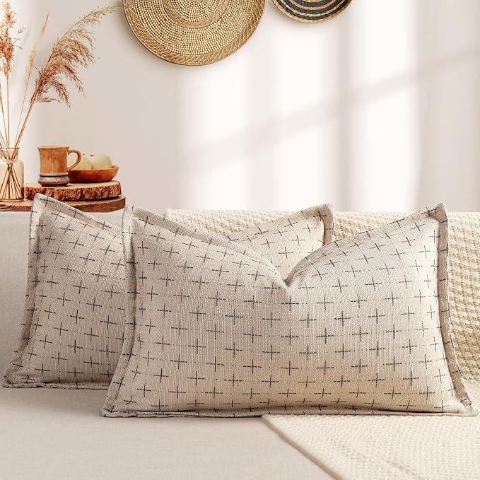 12x20 Pillow Covers Set of 2 Soft Polyester Textured Pillow Covers with Stylish Flange Edge Cozy Farmhouse Throw Pillows for Couch Bed Sofa Living Room