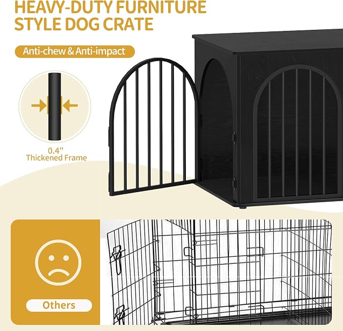 Hzuaneri 39.4'' Dog Crate Furniture,Dog Kennel Indoor for Medium/Large Dogs | Dog Kennel Furniture Wooden Dog Cage Heavy Duty Dog Crate Decorative Pet House End Side Table TV Stand,Black DFC84104B