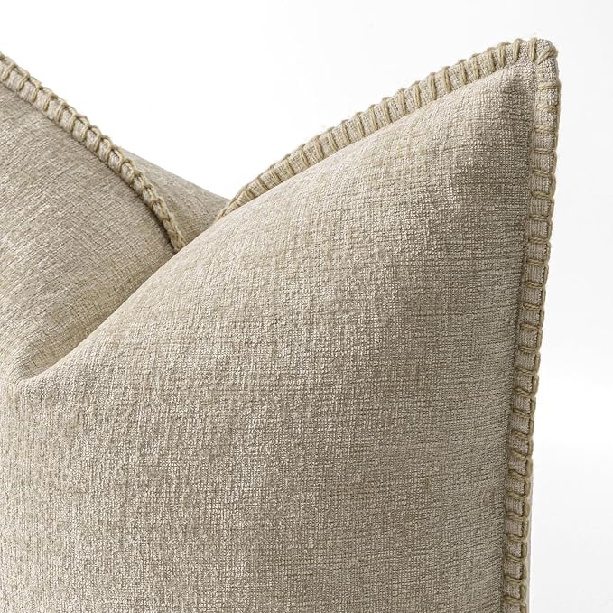 MIULEE Decorative Couch Throw Pillow Covers 18x18 Inch Light Taupe 2 Pack | Neutral Farmhouse Pillow Covers with Stitched Edge, Soft Chenille Cushion Cases, for Sofa Bed Living Room Home Decor