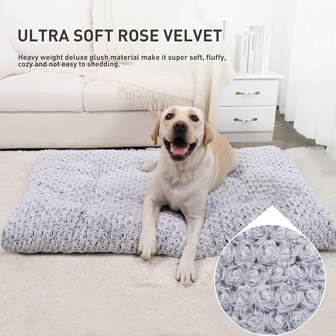 KSIIA Washable Dog Beds Large Sized Dog Crate Bed Plush Mat 47"x29" Gray | Deluxe Plush Comfy Kennel Pad, Anti-Slip Bottom,Deep Sleeping Mat for Large Dogs,Machine Washable for Easy Cleaning