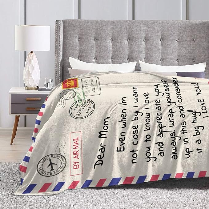 Throw Blankets Anniversary Birthday Gift for Mom from Daughter Son, Dear Mom Blanket for Mother's Day, Super Soft Flannel Throw Blankets for Christmas Valentines Day for Bed Couch(60x80)