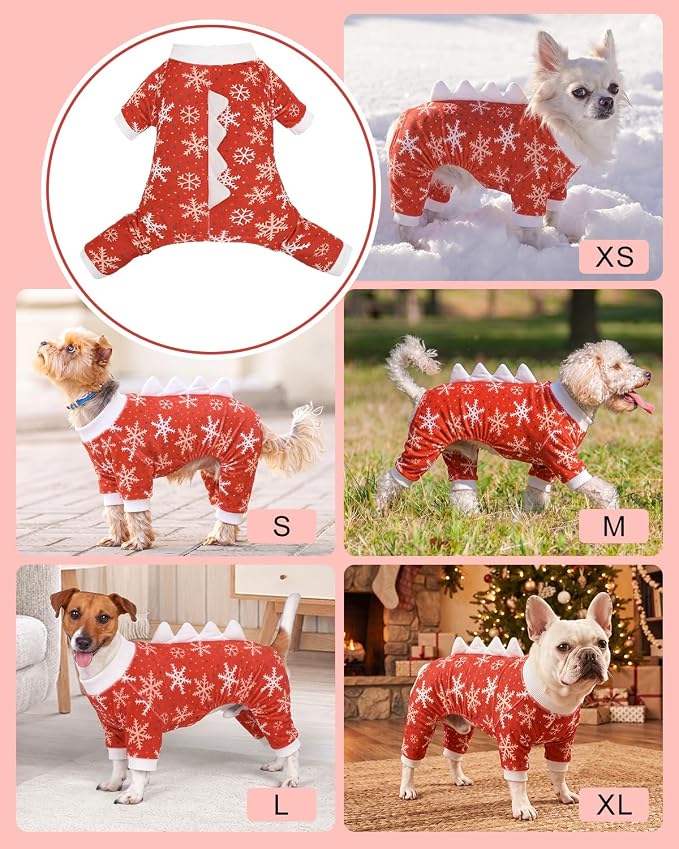 CuteBone Dinosaur Costume Halloween Christmas Dog Pajamas, Stretchy Spandex Crystal Velvet Sleepwear Coat for Small Dogs, Soft & Warm Pet Outfit Clothes for Cold Weather, Cozy Pullover Design COSP29M